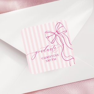 Sweet Pink Stripes Graduation Bow Name Sticker