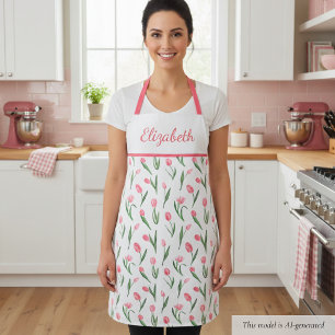 Sweet Pink Tulip Floral Apron