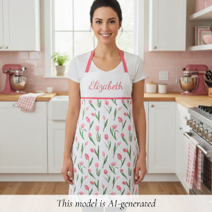 Sweet Pink Tulip Floral  Apron