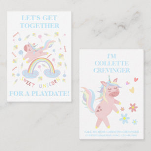 Sweet Pink Unicorn Playdate Mummy Calling Card