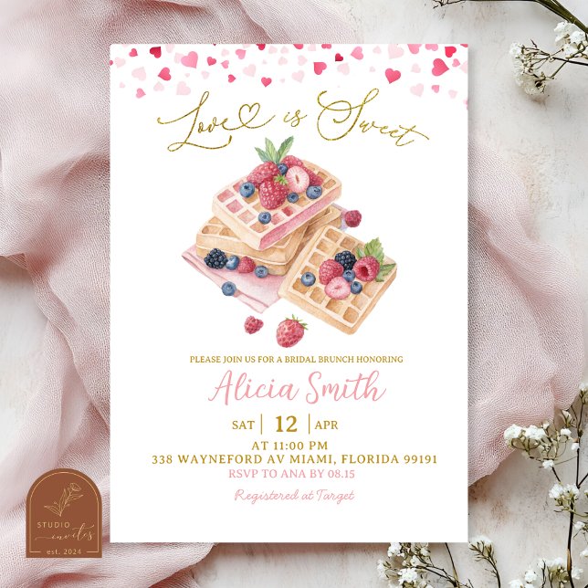 Sweet Pink Valentine Waffle Bridal Shower Lunch Invitation (Creator Uploaded)