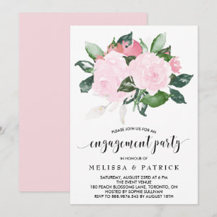 Sweet Pink Watercolor Roses Engagement Party Invitation