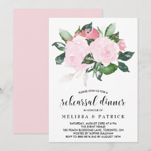 Sweet Pink Watercolor Roses Rehearsal Dinner Invitation