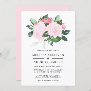 Sweet Pink Watercolor Roses Wedding Invitation