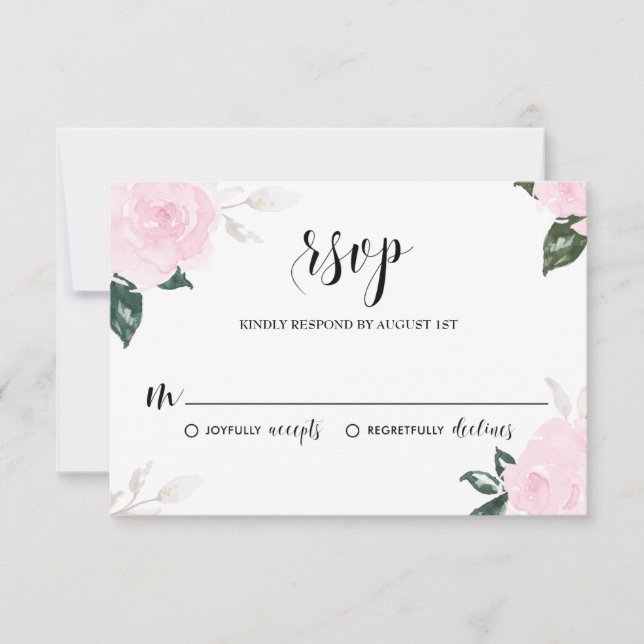 Sweet Pink Watercolor Roses Wedding RSVP Card (Front)