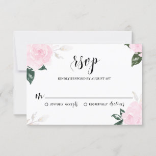 Sweet Pink Watercolor Roses Wedding RSVP Card