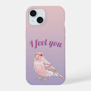 Sweet Pink Watercolor Singing Canary Bird Art iPhone 15 Case