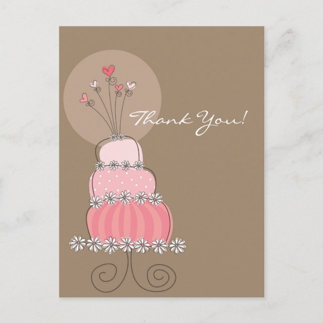 Sweet Pink Wedding Cake Thank You Postcard (Front)