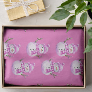 Sweet Pink White Snowman Christmas Tissue Paper