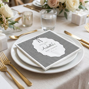 Sweet Pinstriped Black Bow Baby Shower Napkin