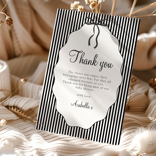 Sweet Pinstriped Black Bow Baby Shower Thank you Card (Creator Uploaded)