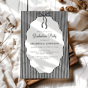 Sweet Pinstriped Black Bow Graduation Invitation