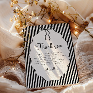 Sweet Pinstriped Black Bow Graduation Thank You Card