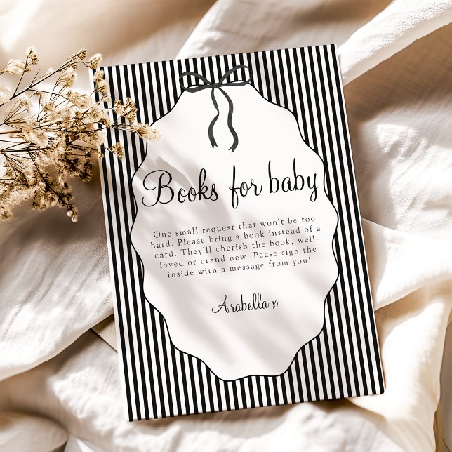 Sweet Pinstriped Bow Black Books For Baby Enclosure Card (Creator Uploaded)