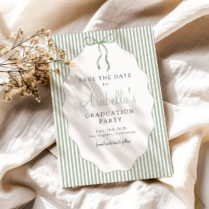Sweet Pinstriped Green Bow Graduation Save The Date