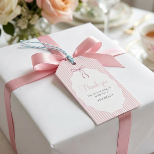 Sweet Pinstriped Pink Bow Baby Shower Thank You Gift Tags
