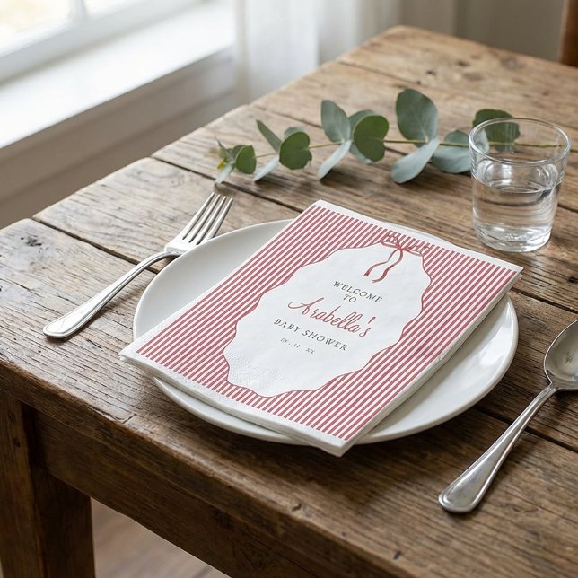 Sweet Pinstriped Red Bow Baby Shower Napkin (Creator Uploaded)