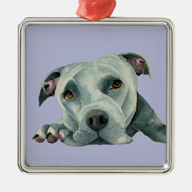 Sweet Pit Bull Terrier Dog Illustration Metal Ornament (Front)