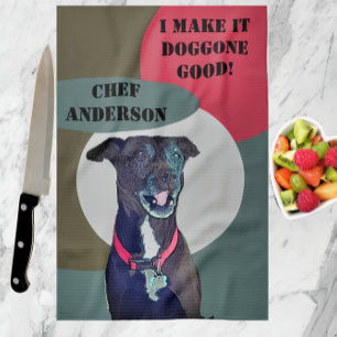 Sweet Pitbull Lab Mix Dog Makes It Good Chef Tea Towel