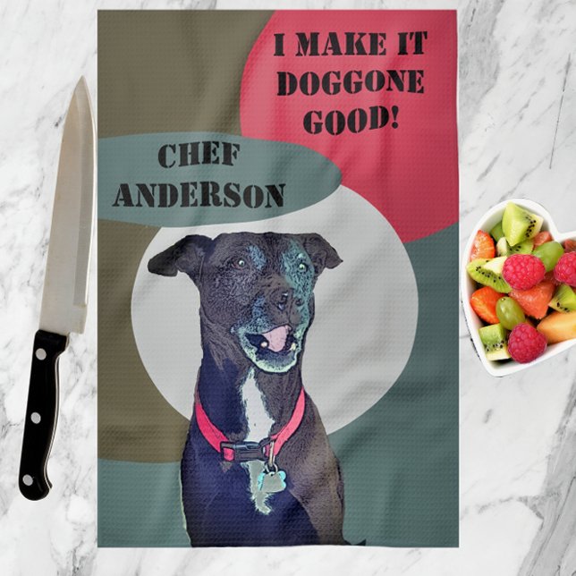 Sweet Pitbull Lab Mix Dog Makes It Good Chef Tea Towel (Creator Uploaded)