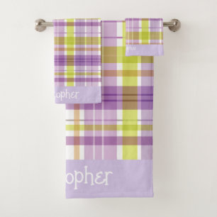 Sweet Plaid Pastel Purple Green Bath Towel Set