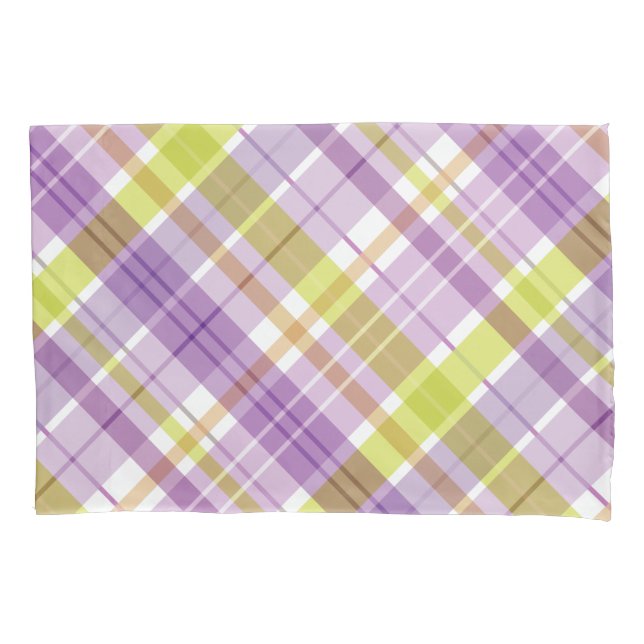 Sweet Plaid Pastel Purple Green Pillowcase (Front-Left)