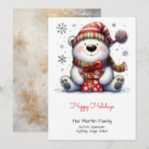 Sweet Polar Bear in a Santa Hat Red Happy