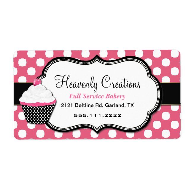 Sweet Polka Dot and Cupcake Bakery Label (Front)