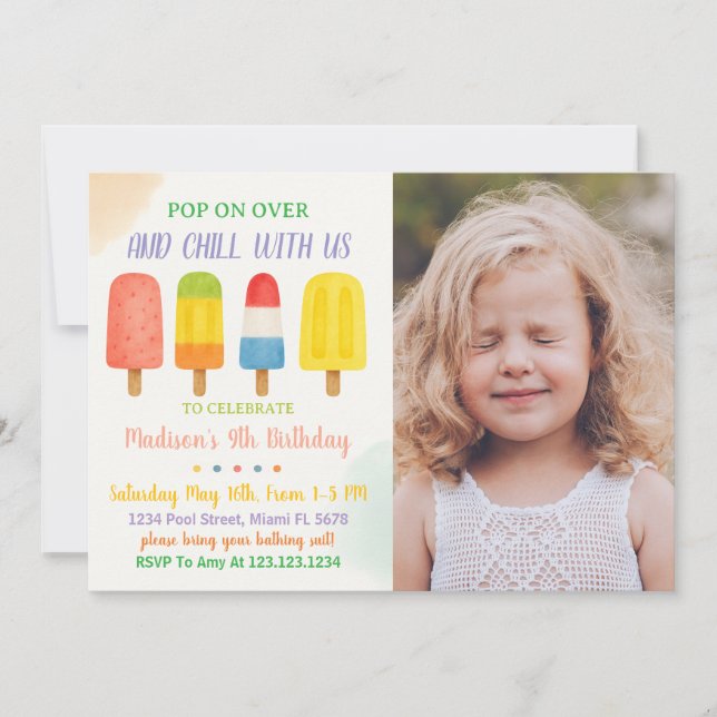 Sweet Popsicle Birthday Invitation for Kids (Front)