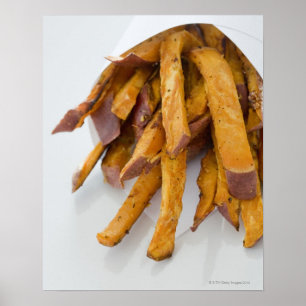 Sweet Potato fries in paper bag, close up, Poster