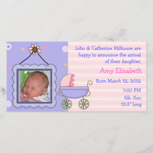Sweet Pram Girl Birth Announcement Photo Card