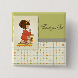 Sweet Praying Girl Thank You God 15 Cm Square Badge