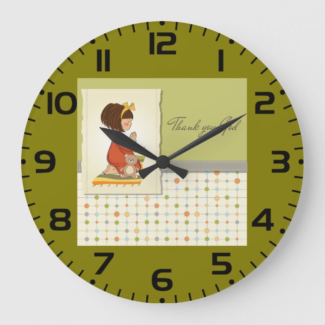 Sweet Praying Girl Thank You God Large Clock (Front)