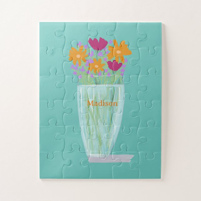 Sweet Pretty Flowers +Custom Name Jigsaw Puzzle (Vertical)