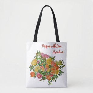Sweet pretty pastel poppies with love grandma bag