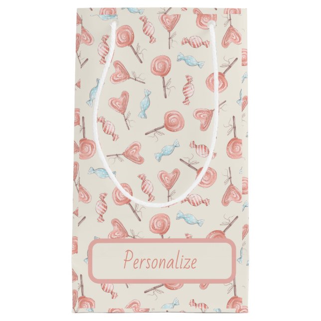 Sweet Pretty Pink Candy Lollipops Cute Small Gift Bag (Front)