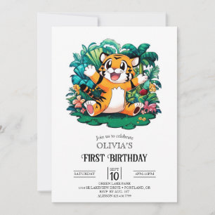 Sweet Pretty Tiger 1st Birthday Digital Invitation