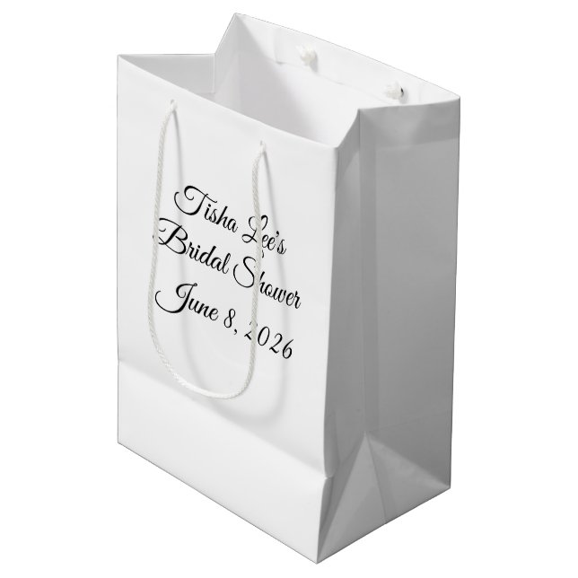 Sweet & Pretty White Bridal Shower:  Medium Gift Bag (Front Angled)