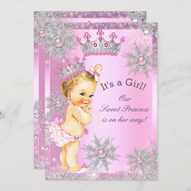Sweet Princess Baby Shower Wonderland Pink Blonde Invitation (Front/Back)