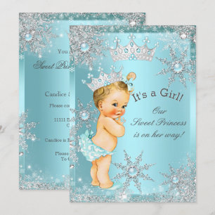 Sweet Princess Girl Baby Shower Teal Blonde Invitation