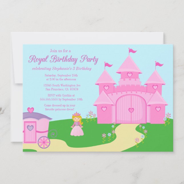 Sweet princess girl's birthday party invitation (Front)