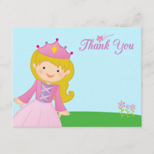 Sweet princess girl's birthday thank you flat card