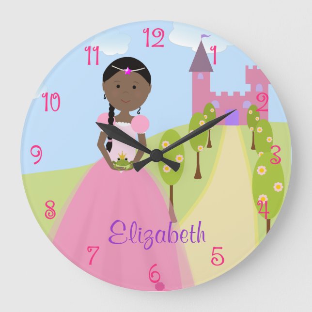 Sweet Princess With Black Braid Personalised Large Clock (Front)