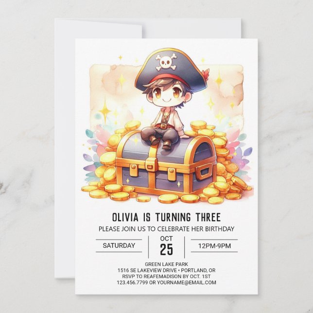Sweet Printable Pirate Birthday Invitation (Front)