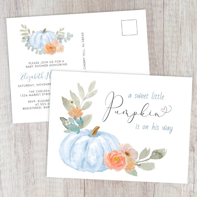 Sweet Pumpkin Baby Boy Shower Invitation Postcard (Creator Uploaded)
