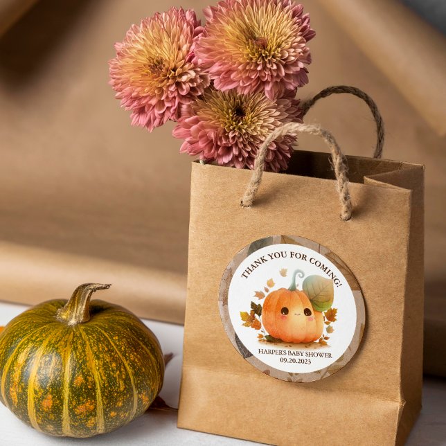 Sweet Pumpkin Fall Baby Shower Classic Round Sticker (Get ready to "squash" the ordinary and embrace the extraordinary with our Fall Baby Shower theme! )