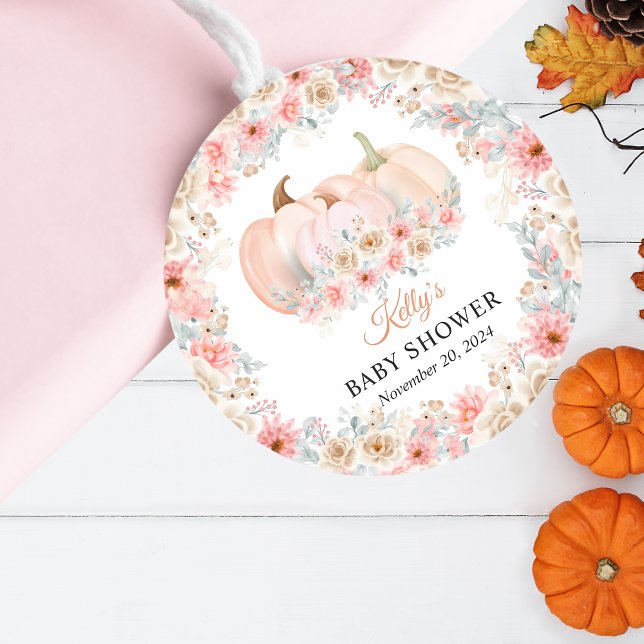 Sweet Pumpkin Floral Baby Shower Classic Round Sticker (Creator Uploaded)