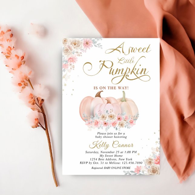 Sweet Pumpkin Floral Baby Shower Invitation (Creator Uploaded)