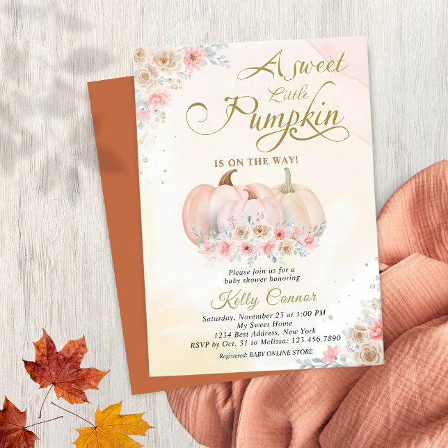 Sweet Pumpkin Floral Baby Shower Invitation (Creator Uploaded)