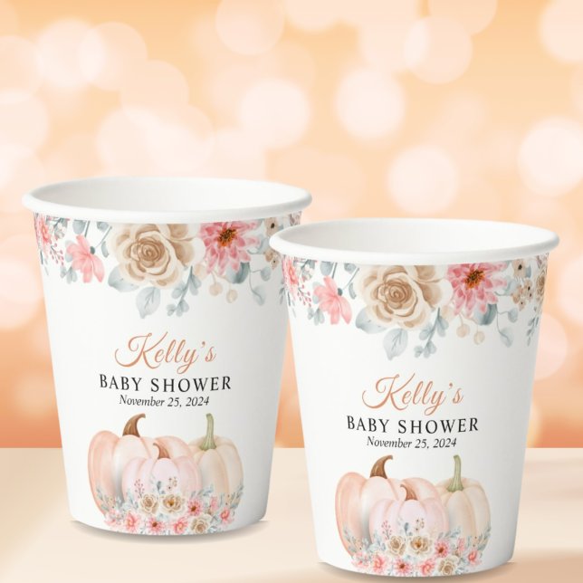 Sweet Pumpkin Floral Baby Shower  Paper Cups (Creator Uploaded)